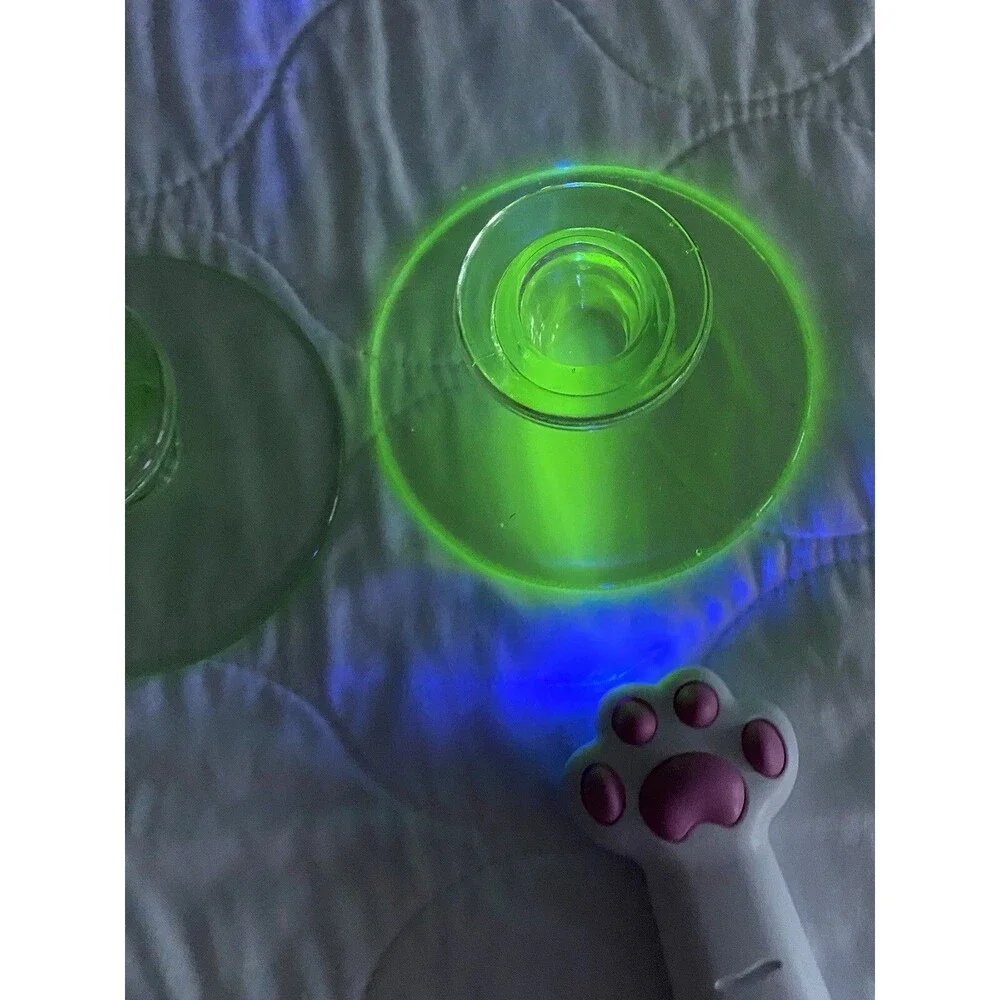 Green Depression Uranium Vaseline Glass Glow Glass 2 Candleholders